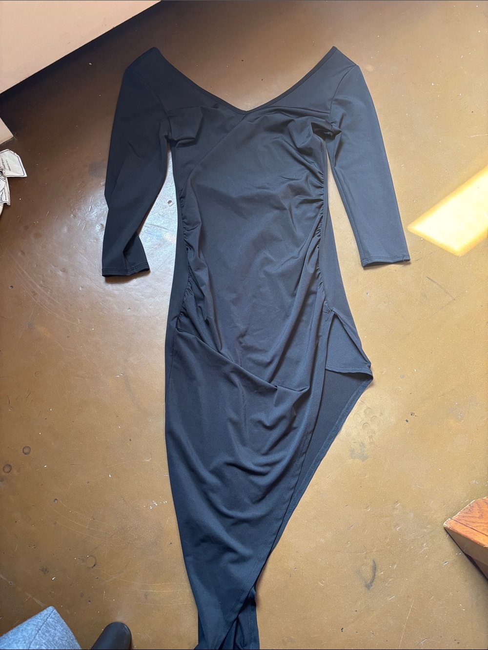 Women's Black Asymmetric Ruched Dress